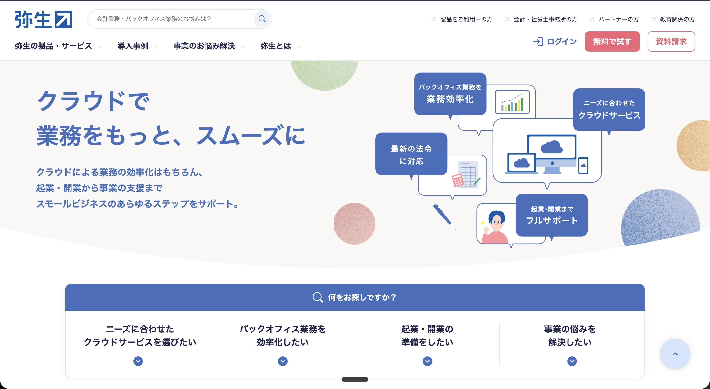 弥生会計オンラインの管理画面
