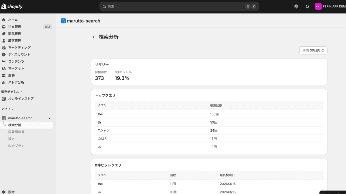 検索アナリティクス（0件ヒット可視化）
