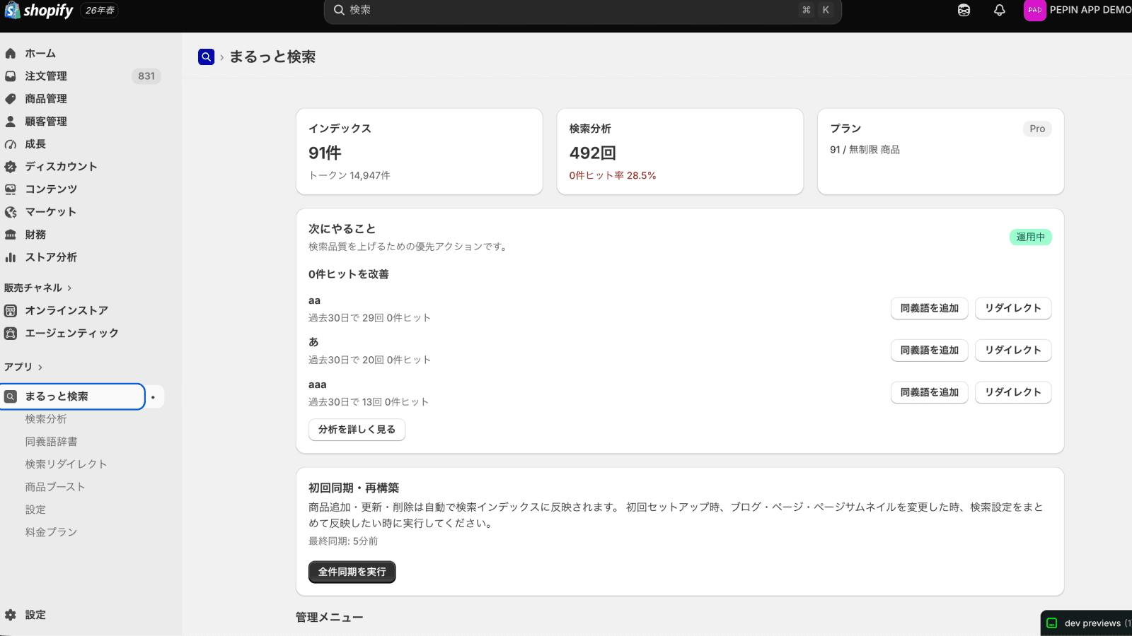 管理画面ホーム（改善アクションと同期）