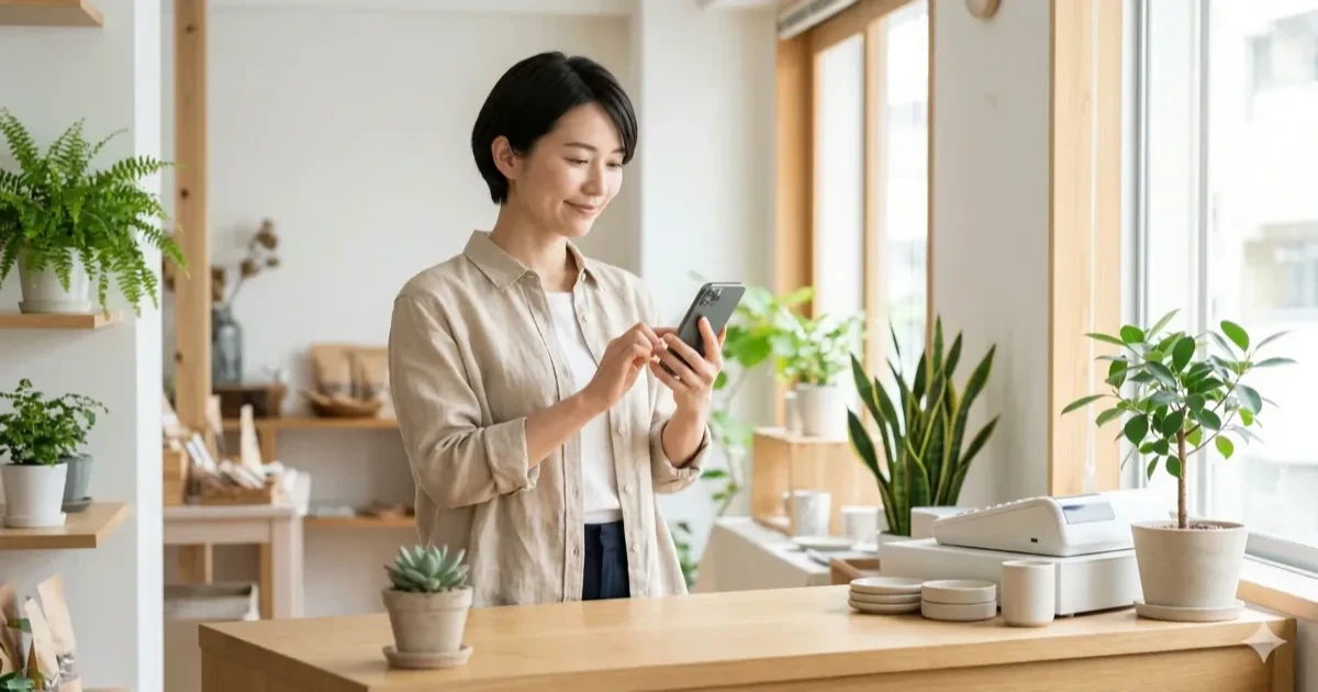 サロンオーナーがスマホで予約を確認する様子