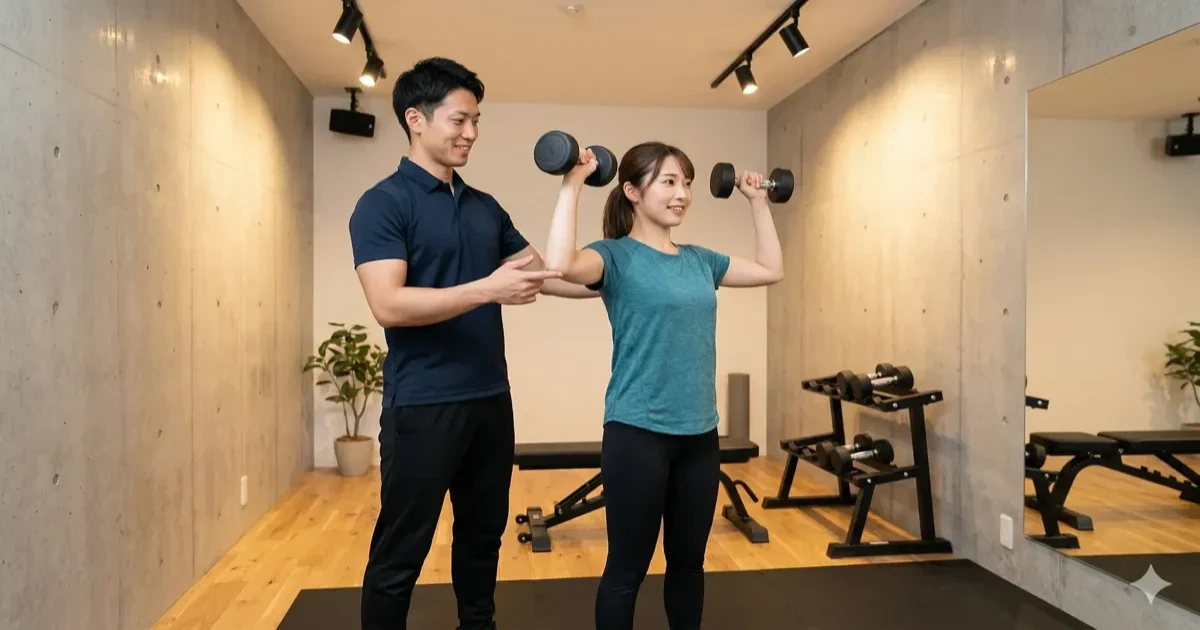 ジムでトレーニング指導を行うトレーナー